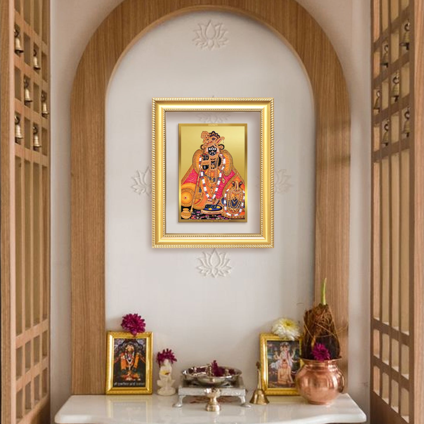 Diviniti 24K Gold Plated Banke Bihari Ji (Classic) Divine Wall Frame for Home Mandir & Office Decor | Luxury Spiritual Gift
