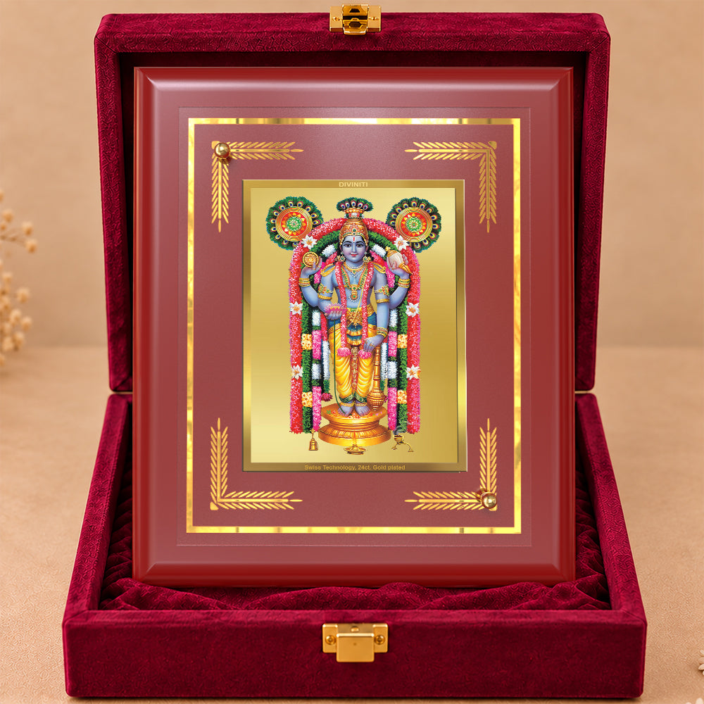 24K Gold-Plated Guruvayurappan MDF Frame | Premium Gift Box | 13.5x16 CM