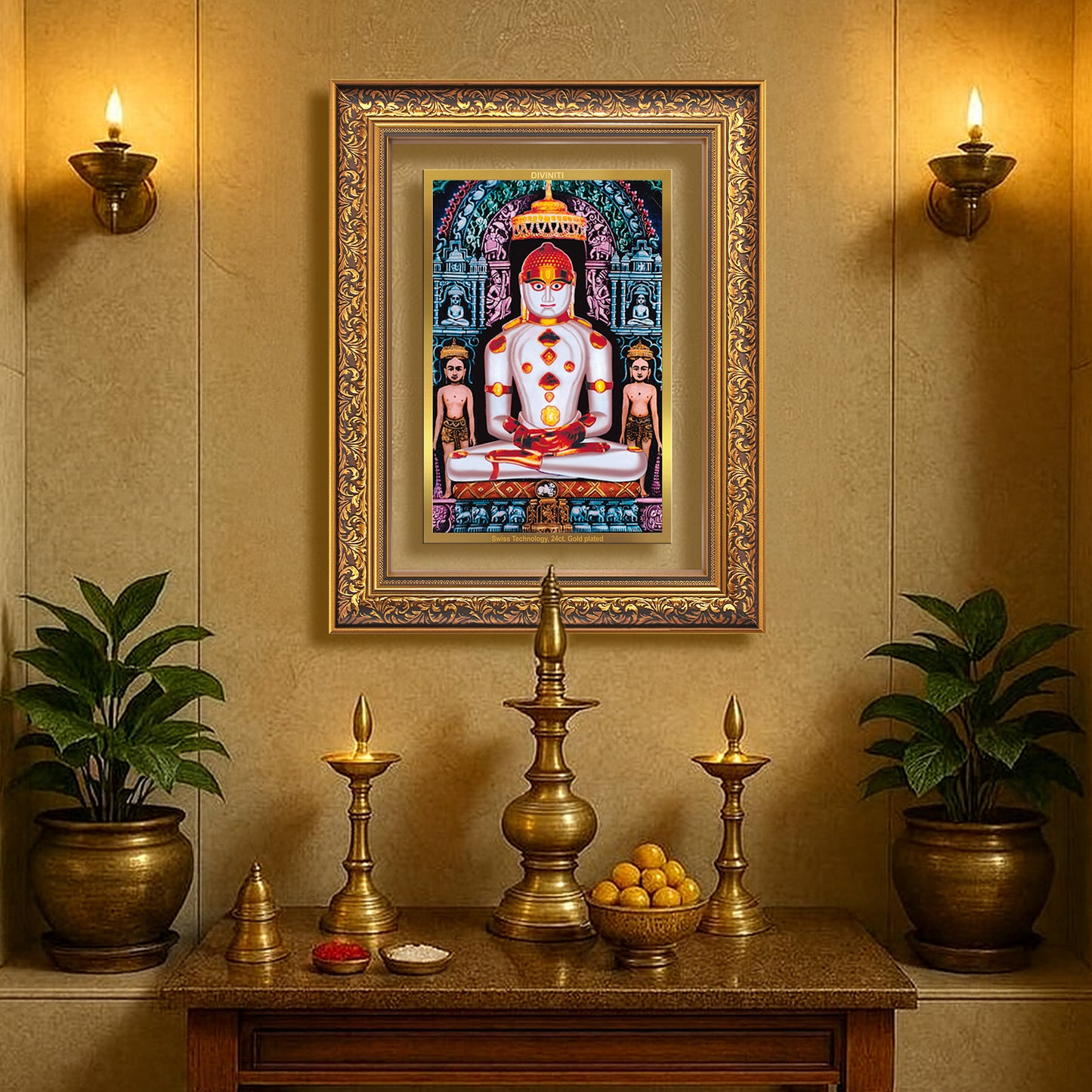 Diviniti 24K Gold Plated Adinath Divine Wall Frame for Home Mandir & Office Decor | Premium Jain Spiritual Gift