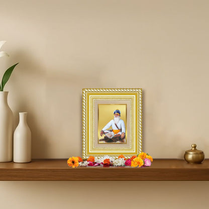 Diviniti 24K Gold Plated Baba Deep Singh Sacred Sikh Table Top Frame for Home Decor & Office Ambiance | Premium Spiritual Gift