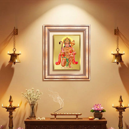 Diviniti 24K Gold Plated Hanuman With Blessings (Classic) Divine Wall Frame for Home Mandir & Office Decor | Luxury Spiritual Gift