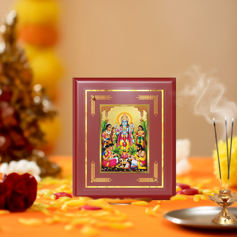 Diviniti 24K Gold Plated Satyanarayan Blessing Tabletop Photo Frame | Devotion, Prosperity & Divine Grace