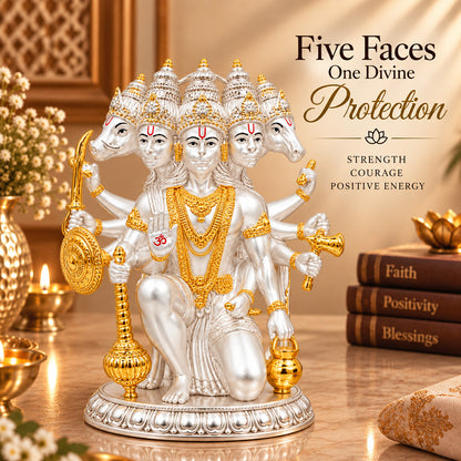 999 Silver-Plated Dual-Tone Panchmukhi Hanuman Idol | Premium Gift Box | 17.5x12 CM