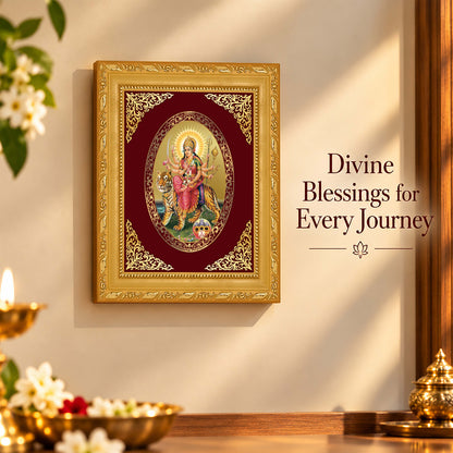 24K Gold-Plated Sherawali Mata with Pind Frame | Premium Gift Box | 21.5x17.5 CM
