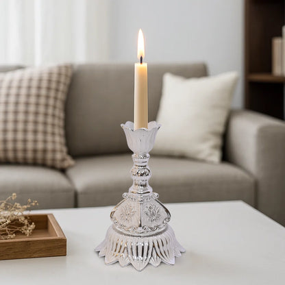 999 Silver Plated Candle Stand | Regal Finish Decorative Tabletop Piece for Décor and Gifting
