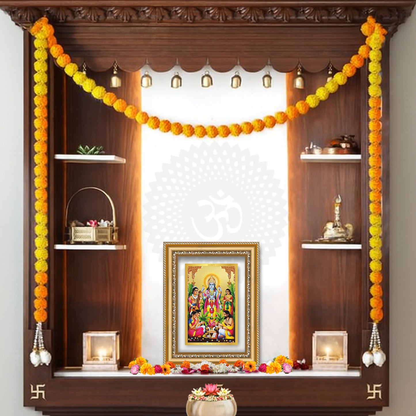 Diviniti 24K Gold Plated Satyanarayan (Classic) Divine Wall Frame for Home Mandir & Office Decor | Luxury Spiritual Gift