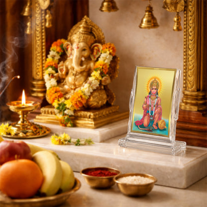 24K Gold-Plated Lord Hanuman Acrylic Car Dashboard Frame | 11x7 CM