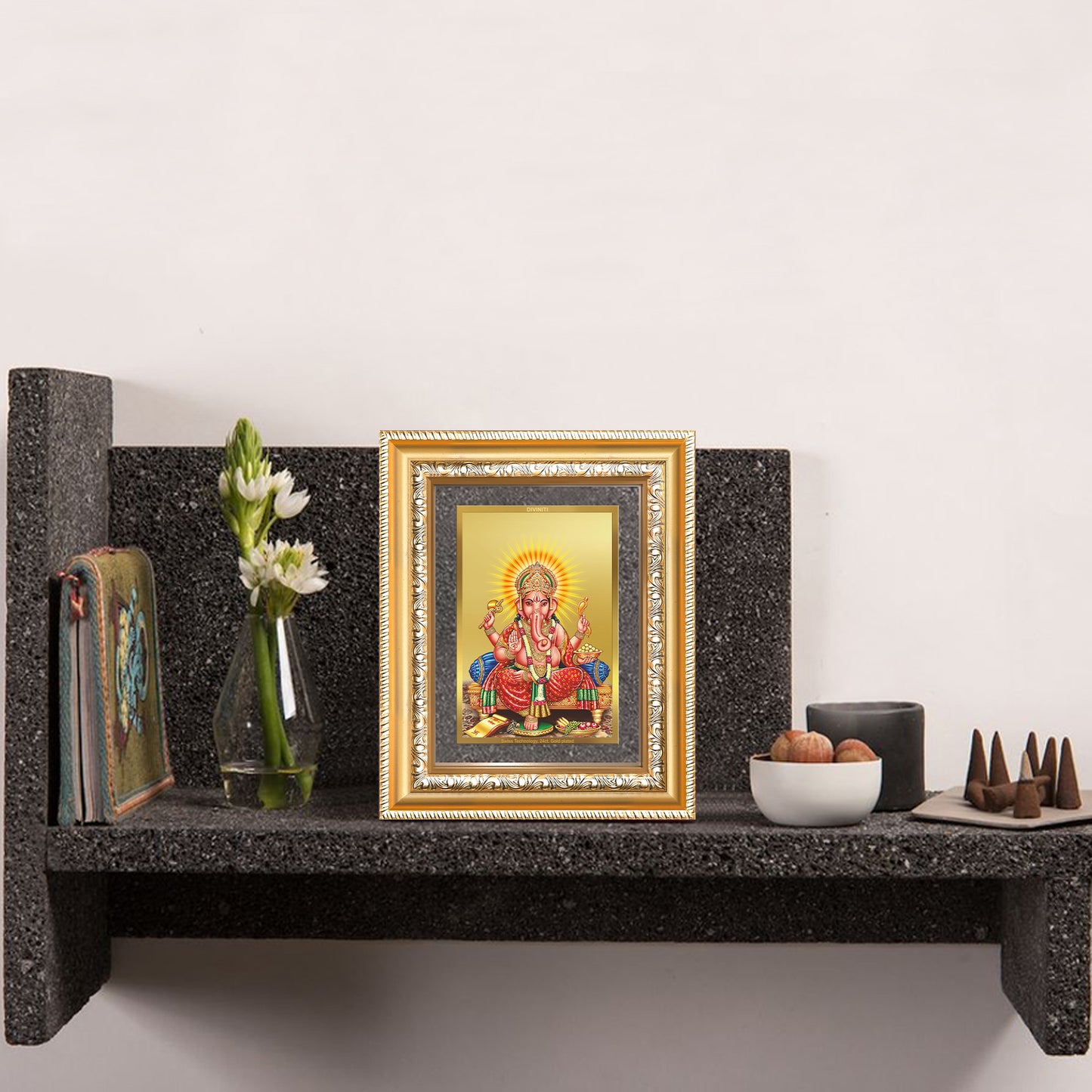 Diviniti 24K Gold Plated Ganesha (Classic) Divine Wall and Table Top Frame for Home Mandir & Office Decor | Luxury Spiritual Gift