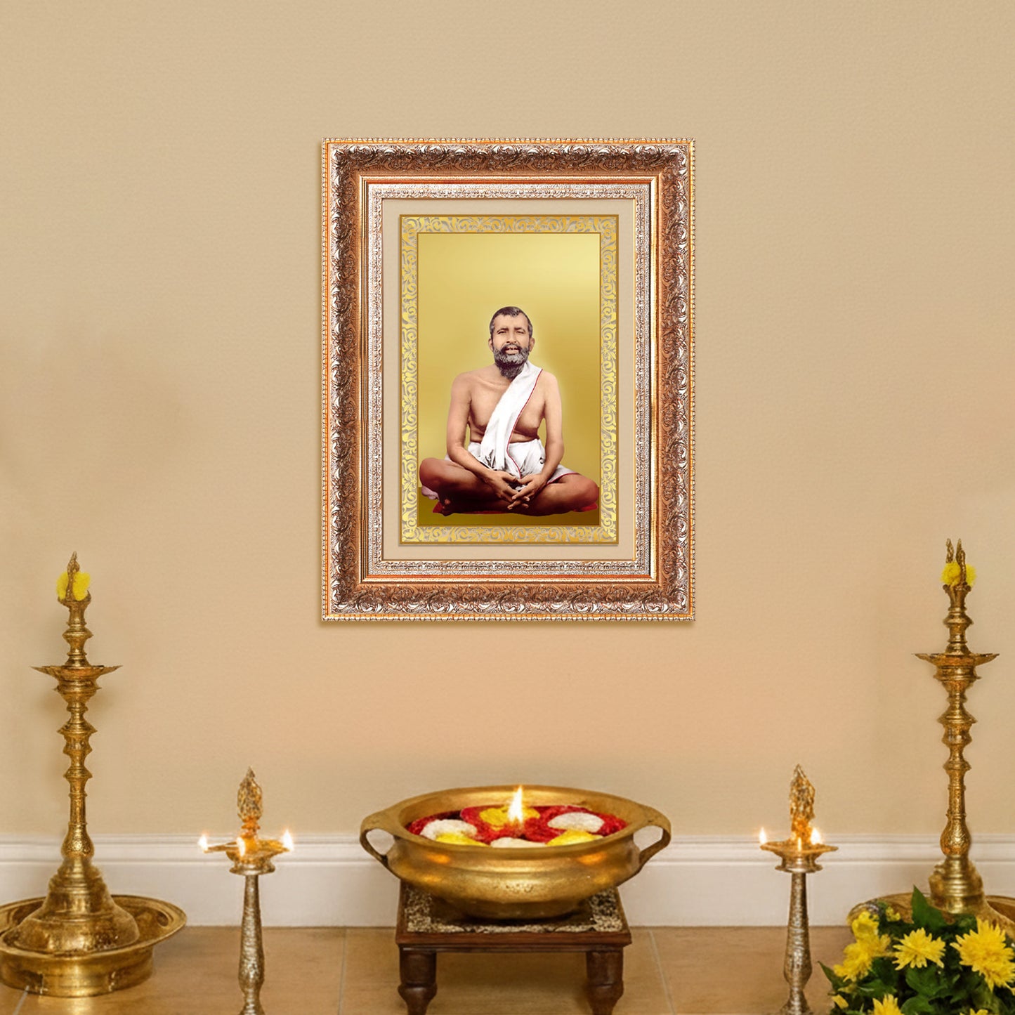 Sri Ramakrishna Paramahamsa | Enlightened Mystic of Bhakti & Vedanta Wall Photo Frame in 24K Gold Plated Foil