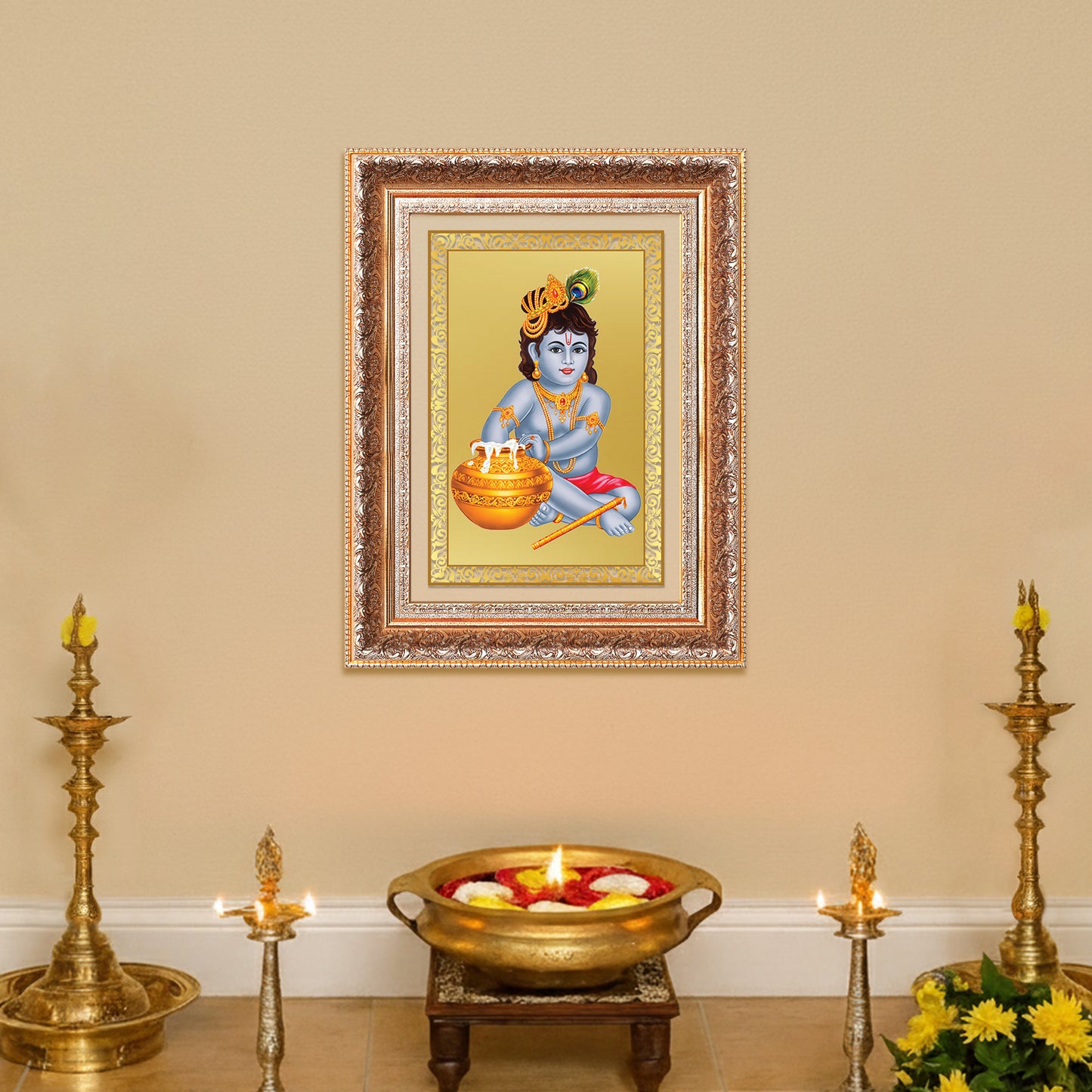 Makhan Gopal | Baby Krishna | Devakinandana for Wall Photo Frame in 24K Gold Plated Foil