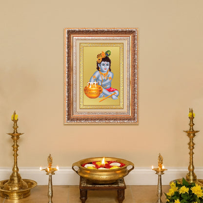 Makhan Gopal | Baby Krishna | Devakinandana for Wall Photo Frame in 24K Gold Plated Foil