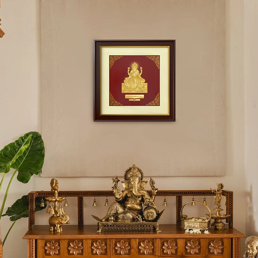 Lakshmi Ji | Divine Blessings and Prosperity Gold on Gold Wall Hanging Frame in 24K Gold Plated Foil