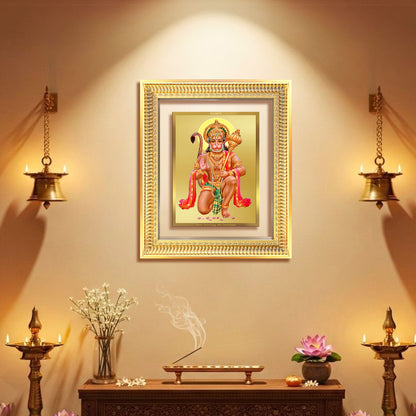 Diviniti 24K Gold Plated Hanuman With Blessings (Classic) Divine Wall Frame for Home Mandir & Office Decor | Luxury Spiritual Gift