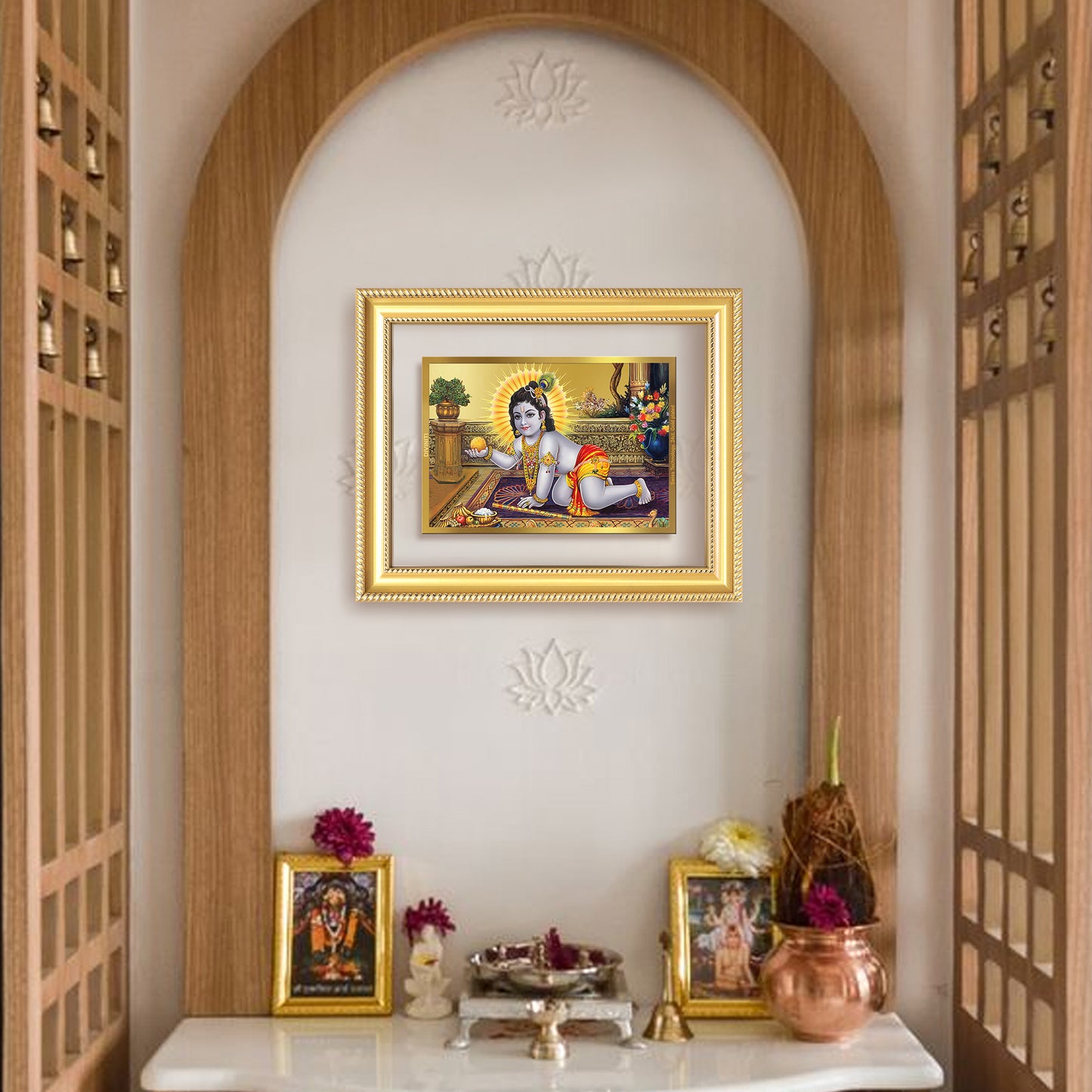 Diviniti 24K Gold Plated Laddu Gopal (Classic) Divine Wall Frame for Home Mandir & Office Decor | Luxury Spiritual Gift