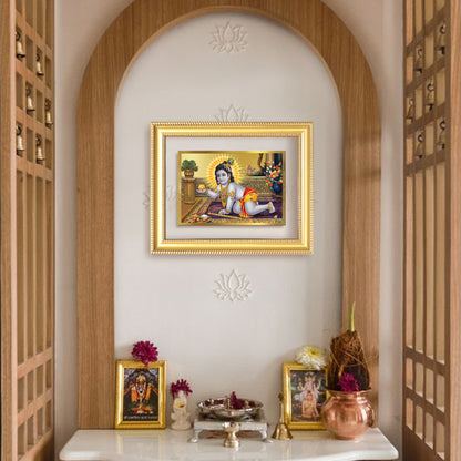 Diviniti 24K Gold Plated Laddu Gopal (Classic) Divine Wall Frame for Home Mandir & Office Decor | Luxury Spiritual Gift