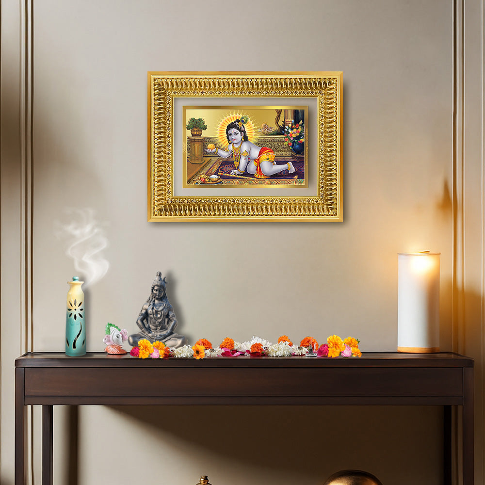 Diviniti 24K Gold Plated Laddu Gopal (Classic) Divine Wall Frame for Home Mandir & Office Decor | Luxury Spiritual Gift