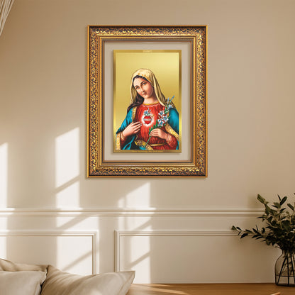 Diviniti 24K Gold Plated Mother Mary (Classic) Divine Wall Frame for Home Mandir & Office Decor | Luxury Spiritual Gift