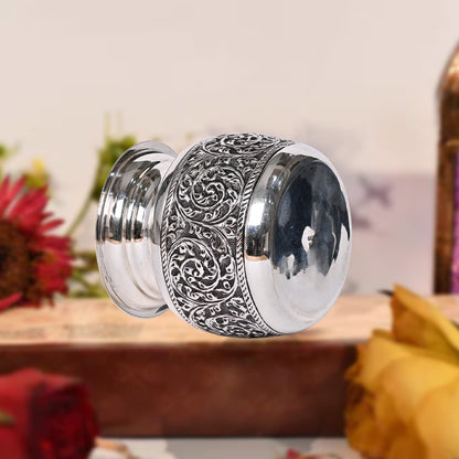Pure Silver Kalash Lota Vintage Ritual Urn, Sacred Pooja Essential, Handcrafted Temple Art (8.5x6.5x9.5 cm, 196g)