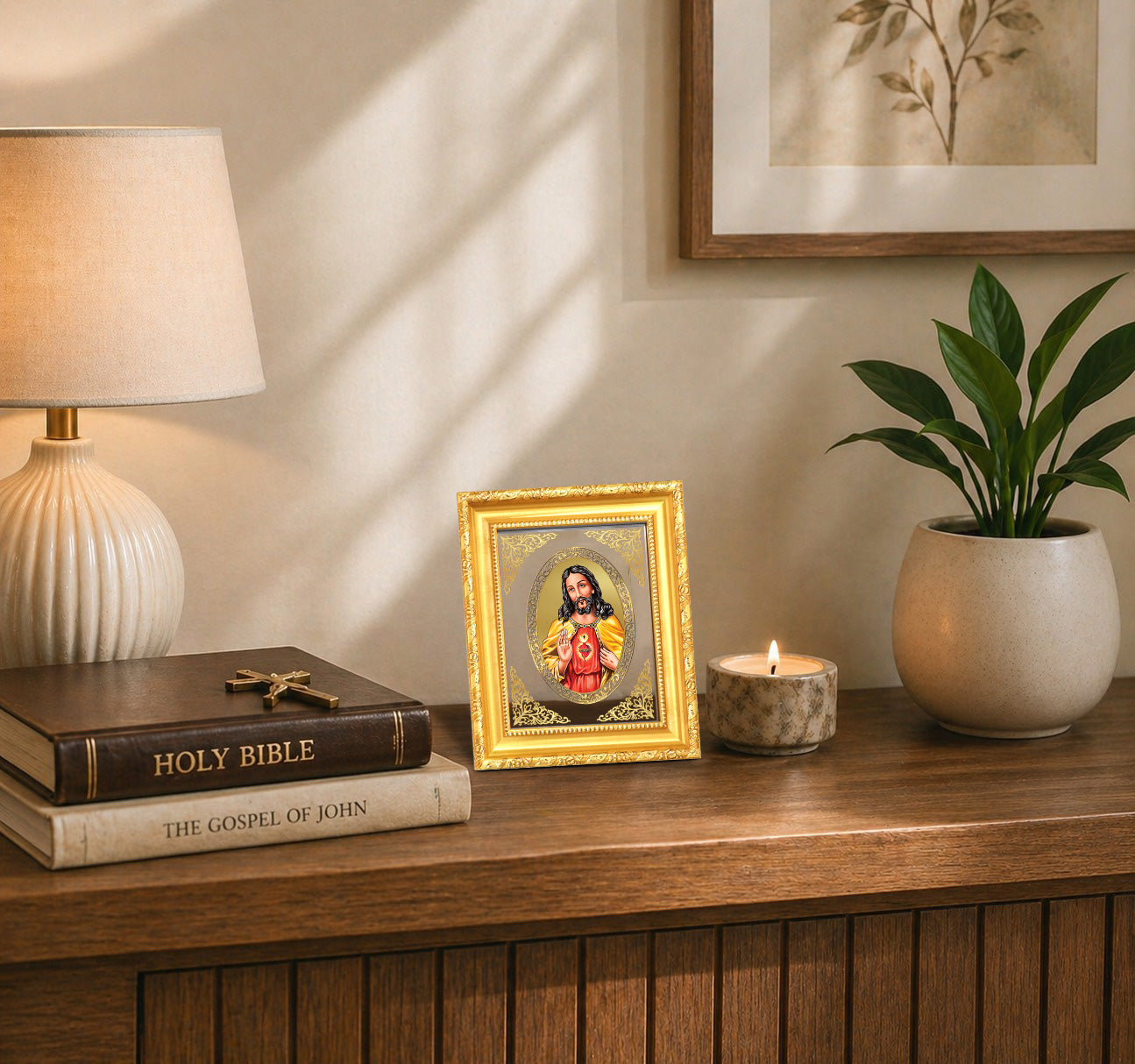 Jesus Christ Divine Christian Sacred Faith & Redemption Royal Tabletop Frame in 24K Gold Plated Foil