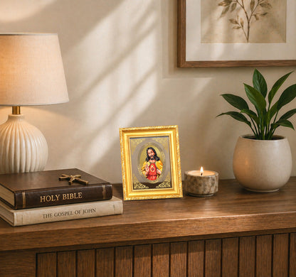 Jesus Christ Divine Christian Sacred Faith & Redemption Royal Tabletop Frame in 24K Gold Plated Foil