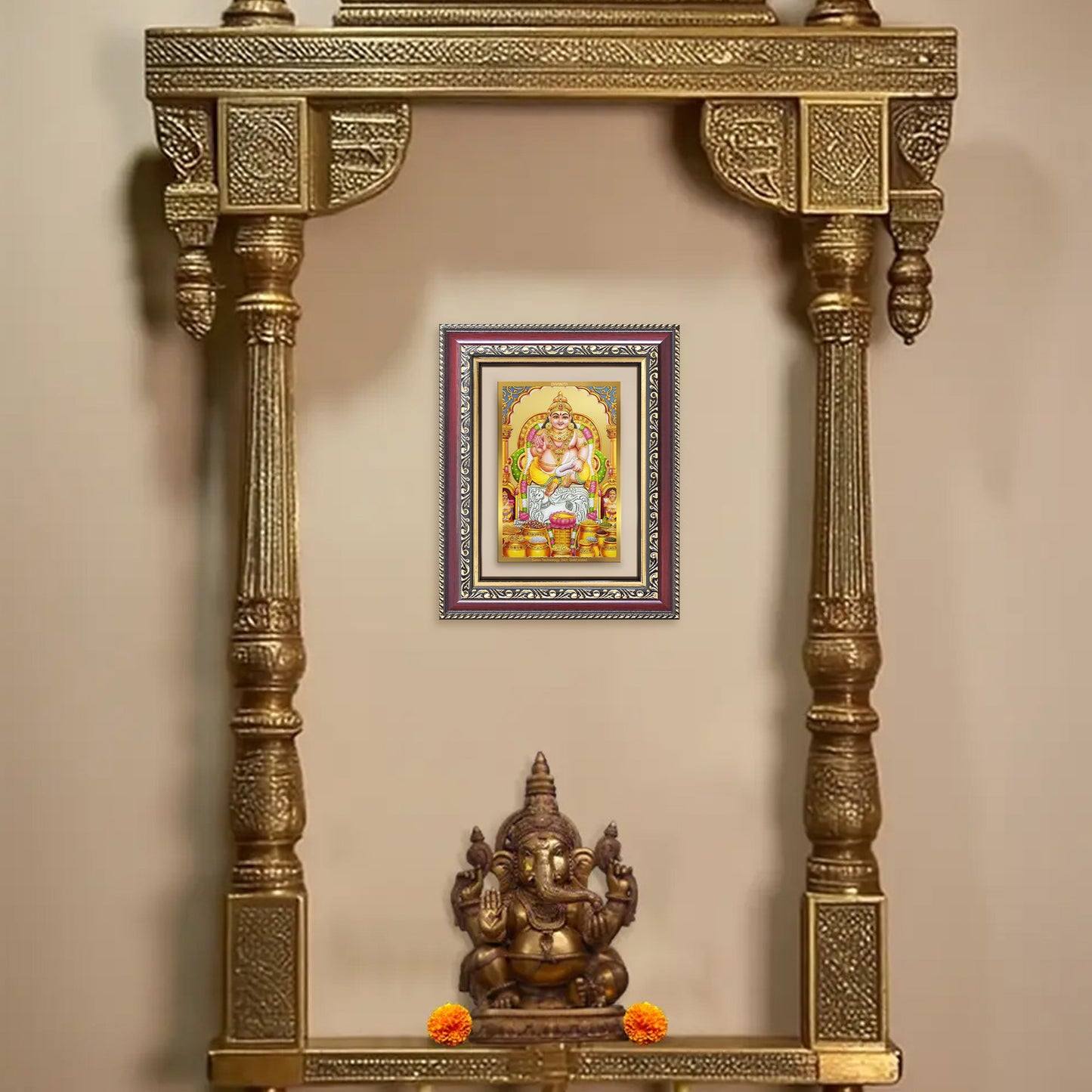 Diviniti 24K Gold Plated Kuber (Classic) Divine Wall and Table Top Frame for Home Mandir & Office Decor | Luxury Spiritual Gift