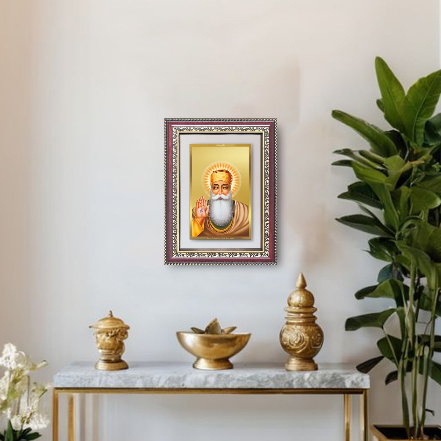 Diviniti 24K Gold Plated Guru Nanak Dev Ji (Classic) Sacred Sikh Wall Frame for Home Decor & Office Ambiance | Premium Spiritual Gift