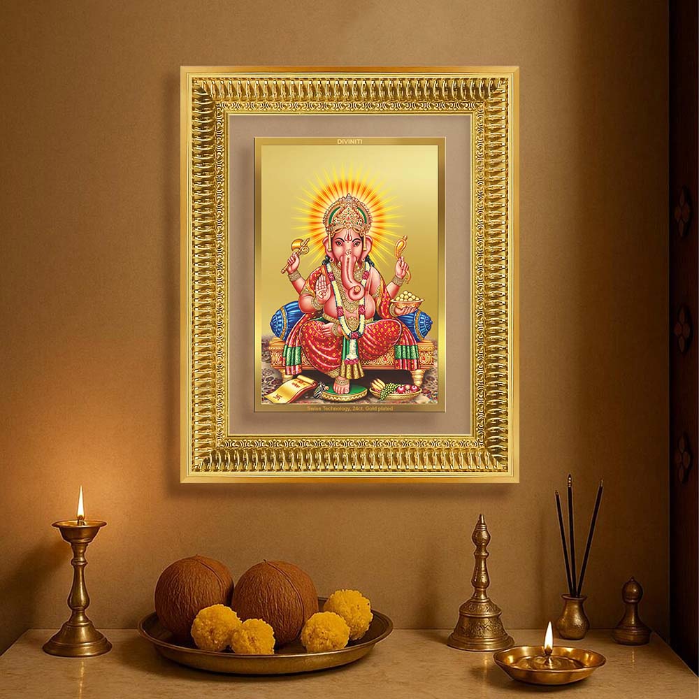 Diviniti 24K Gold Plated Ganesha (Classic) Divine Wall Frame for Home Mandir & Office Decor | Luxury Spiritual Gift