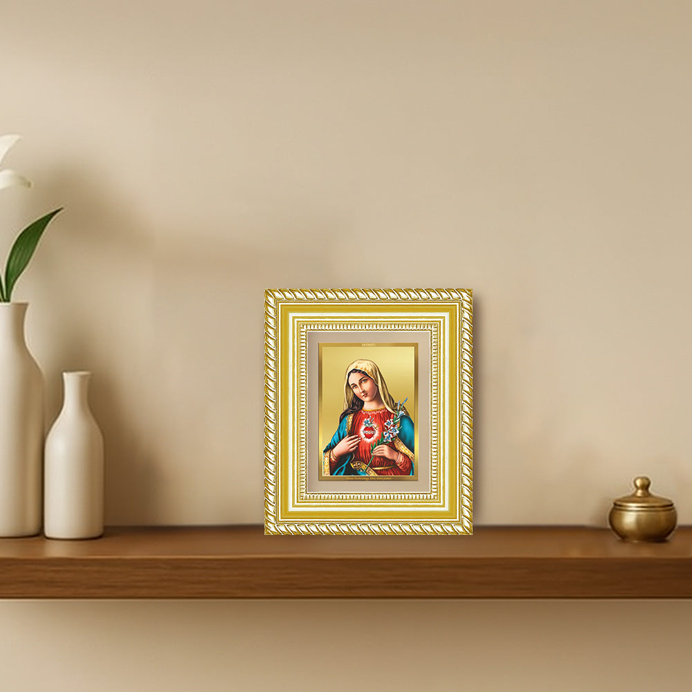 Diviniti 24K Gold Plated Mother Mary Divine Table Top Frame for Home Mandir & Office Decor | Luxury Spiritual Gift