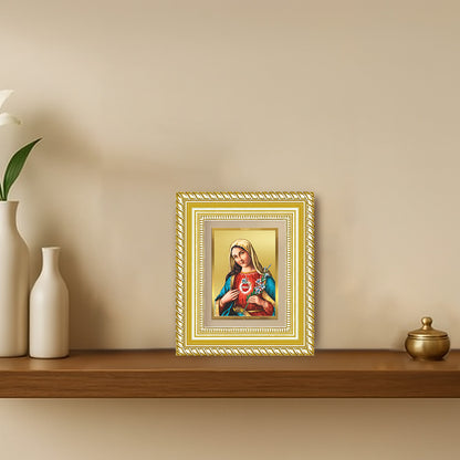 Diviniti 24K Gold Plated Mother Mary Divine Table Top Frame for Home Mandir & Office Decor | Luxury Spiritual Gift