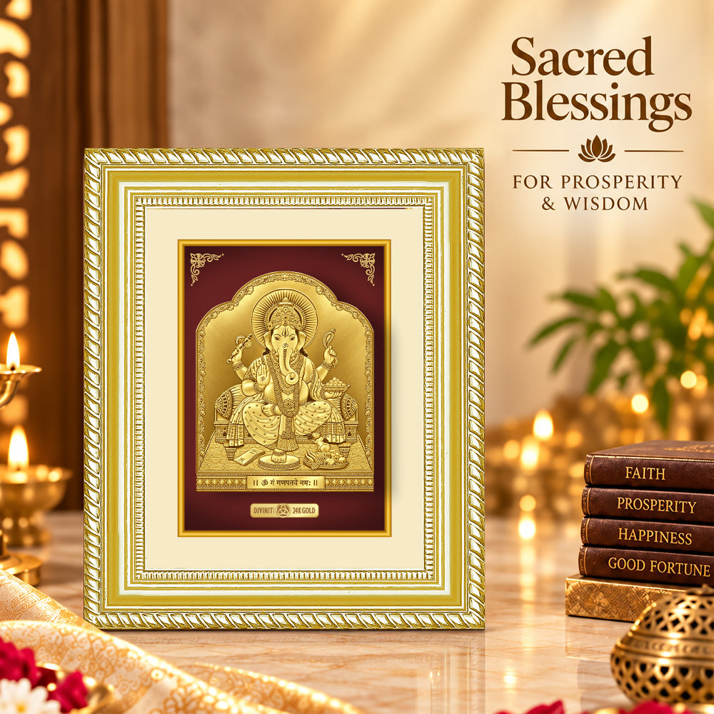 24K Gold-Plated Lord Ganesha Frame | Premium Gift Box | 22x18 CM