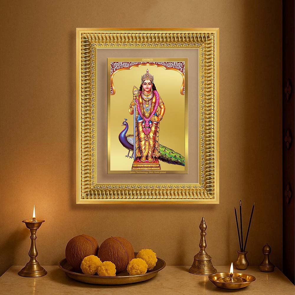Diviniti 24K Gold Plated Murugan (Classic) Divine Wall Frame for Home Mandir & Office Decor | Luxury Spiritual Gift