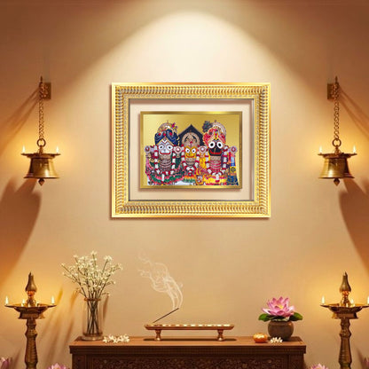 Diviniti 24K Gold Plated Jagannath Subhadra Balabhadra (Classic) Divine Wall Frame for Home Mandir & Office Decor | Luxury Spiritual Gift