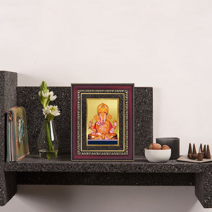 Diviniti 24K Gold Plated Dagadu Ganesha (Classic) Divine Wall and Table Top Frame for Home Mandir & Office Decor | Luxury Spiritual Gift