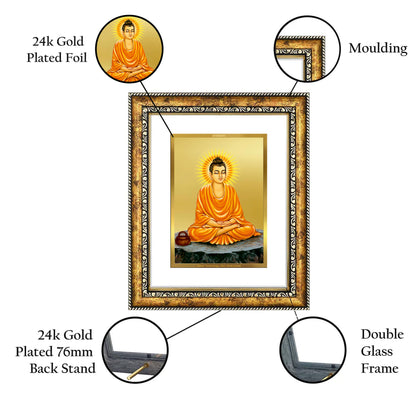 DIVINITI 24K Gold Plated Buddha Wall Photo Frame for Home Decor, Wall Hanging, Table Top, Puja Room & Gift DG113S3 (27.6X35.4 CM)