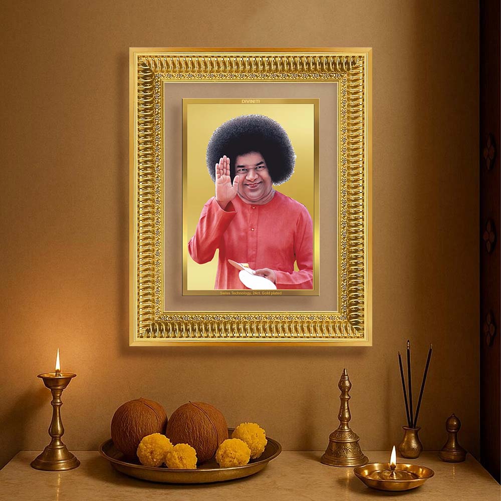 Diviniti 24K Gold Plated Satya Sai Baba (Classic) Divine Wall Frame for Home Mandir & Office Decor | Luxury Spiritual Gift