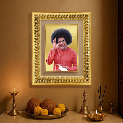 Diviniti 24K Gold Plated Satya Sai Baba (Classic) Divine Wall Frame for Home Mandir & Office Decor | Luxury Spiritual Gift