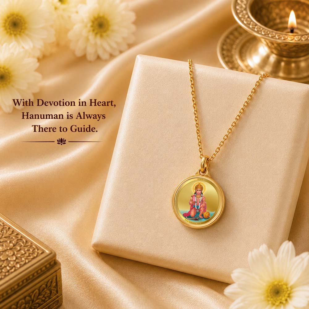 Diviniti 24K Gold Plated Hanuman & Yantra 22MM Double Sided Pendant For Men, Women & Kids