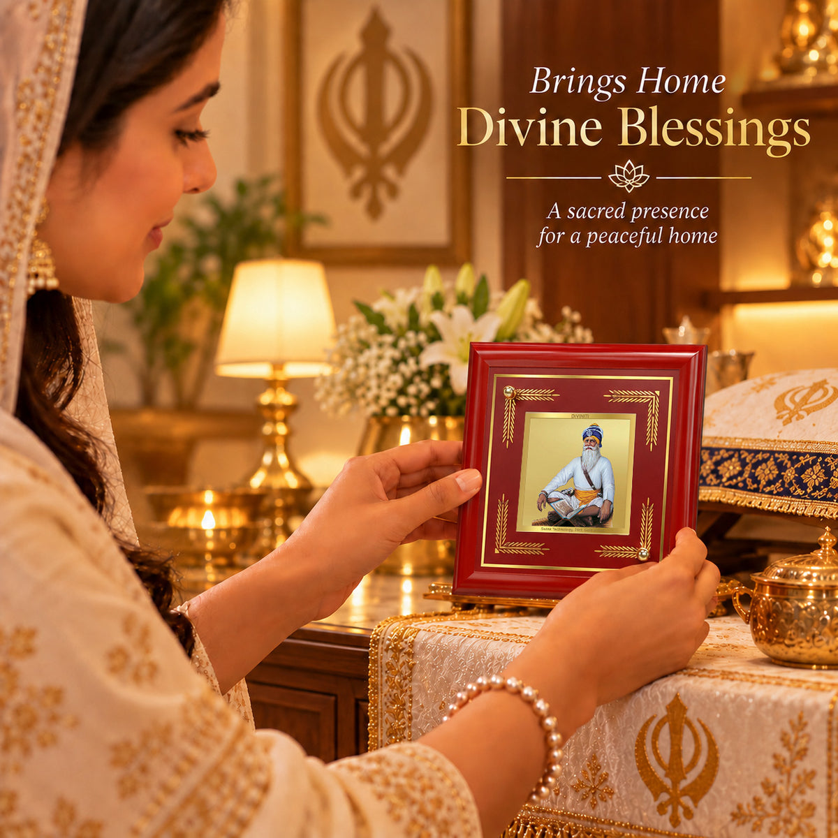24K Gold-Plated Baba Deep Singh MDF Frame | Premium Gift Box | 10x10 CM