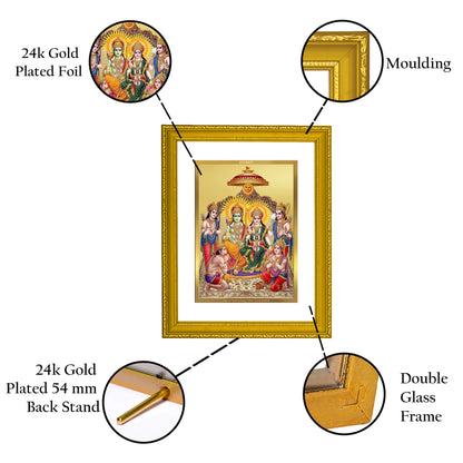 DIVINITI 24K Gold Plated Foil Lord Ram Darbar Photo Frame Idol for Puja Room, Workshop, Wall Hanging, Home Decor, Gift|DG101 Size 2 (22.6x18.4 CM)