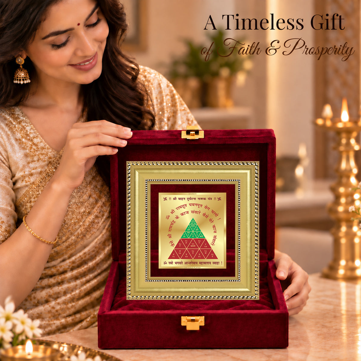 24K Gold-Plated Vahan Durghatna Yantra Frame | Premium Gift Box | 12x11 CM