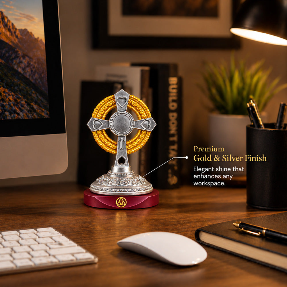 24K Gold & Silver-Plated Holy Cross Resin Idol for Home & Office | Premium Gift Box | 8.5x6.5 CM