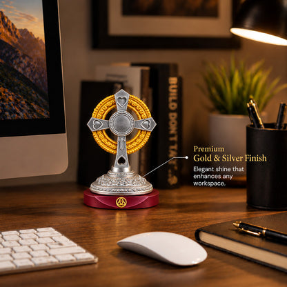 24K Gold & Silver-Plated Holy Cross Resin Idol for Home & Office | Premium Gift Box | 8.5x6.5 CM