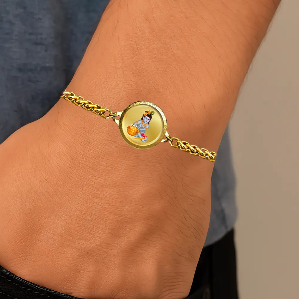 24K Gold Plated 18MM Laddu Gopal Bracelet – Divine Bal Krishna Blessings & Spiritual Protection