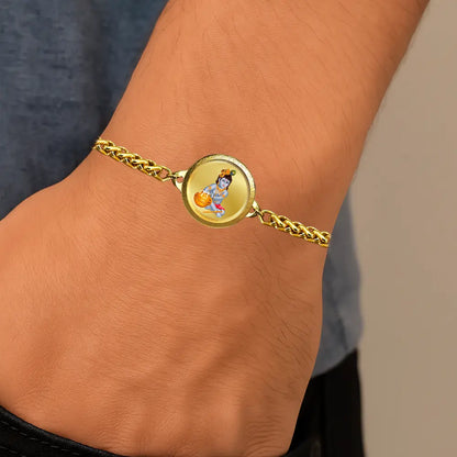 24K Gold Plated 18MM Laddu Gopal Bracelet – Divine Bal Krishna Blessings & Spiritual Protection