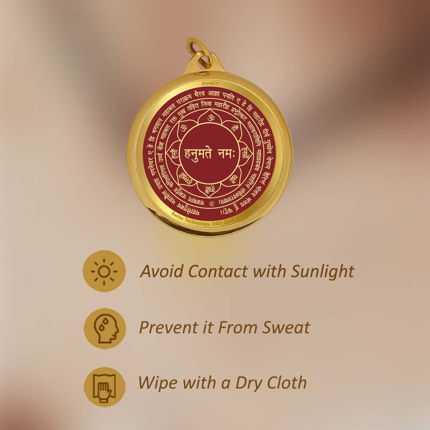 Diviniti 24K Gold Plated Foil Lord Panchmukhi Hanuman & Yantra 22MM Double Sided Pendant For Men, Women & Kids