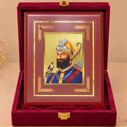 24K Gold-Plated Guru Gobind Singh Ji MDF Frame | Premium Gift Box | 16 X 13.5 CM