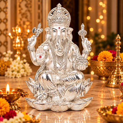 999 Silver-Plated Lord Ganesha Idol | Premium Gift Box | 18x12 CM
