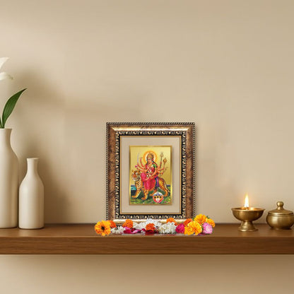 Diviniti 24K Gold Plated Durga - Sherawali Mata With Pind Divine Table Top Frame for Home Mandir & Office Decor | Luxury Spiritual Gift