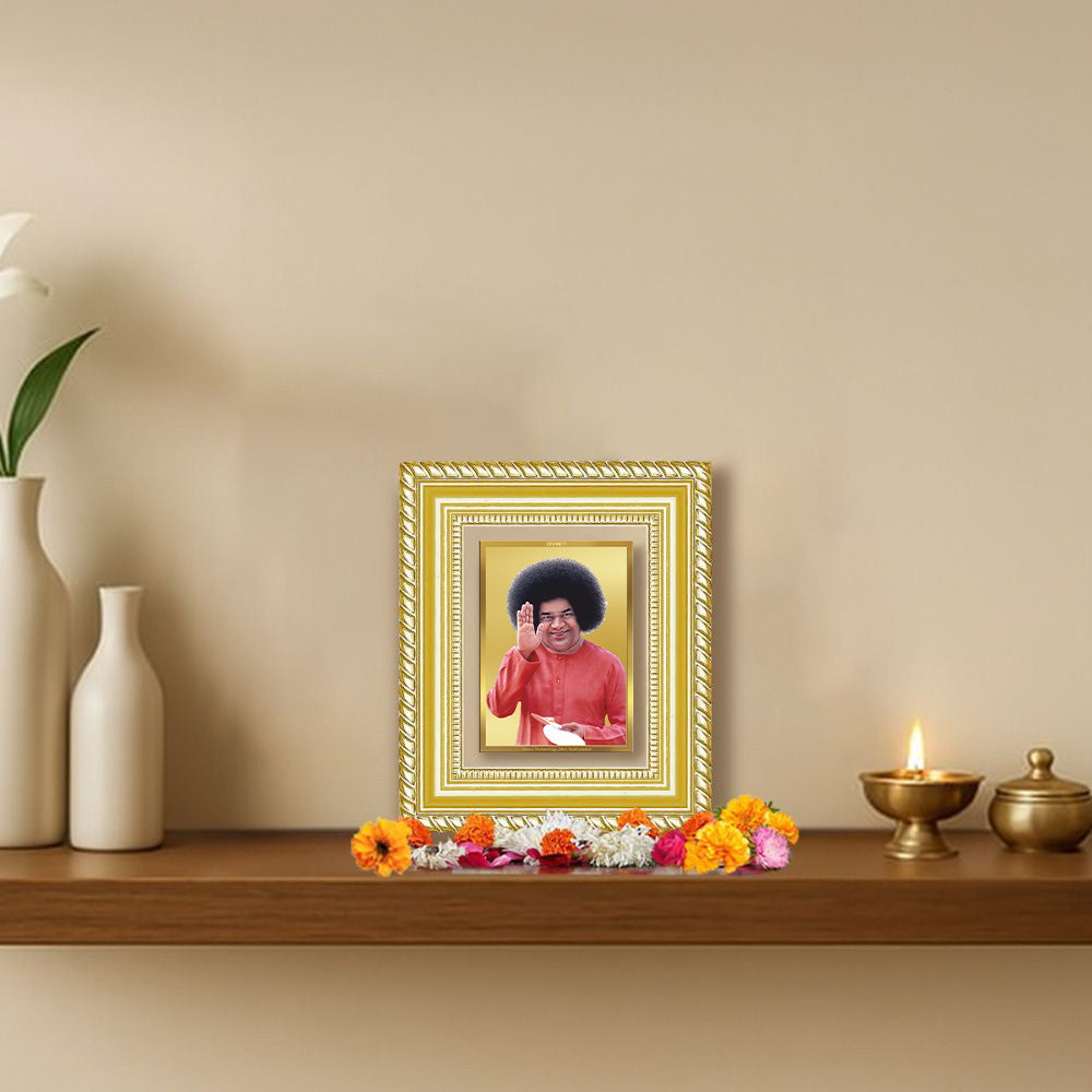 Diviniti 24K Gold Plated Satya Sai Baba Divine Table Top Frame for Home Mandir & Office Decor | Luxury Spiritual Gift