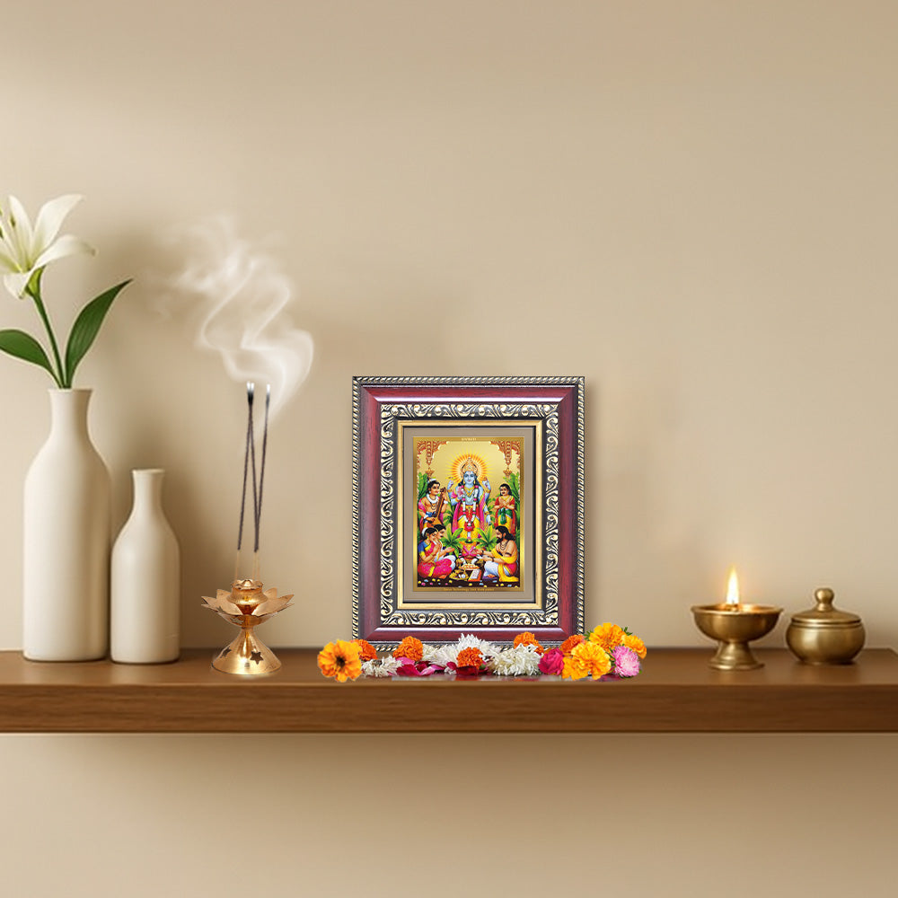 Diviniti 24K Gold Plated Satyanarayan (Classic) Divine Table Top Frame for Home Mandir & Office Decor | Luxury Spiritual Gift